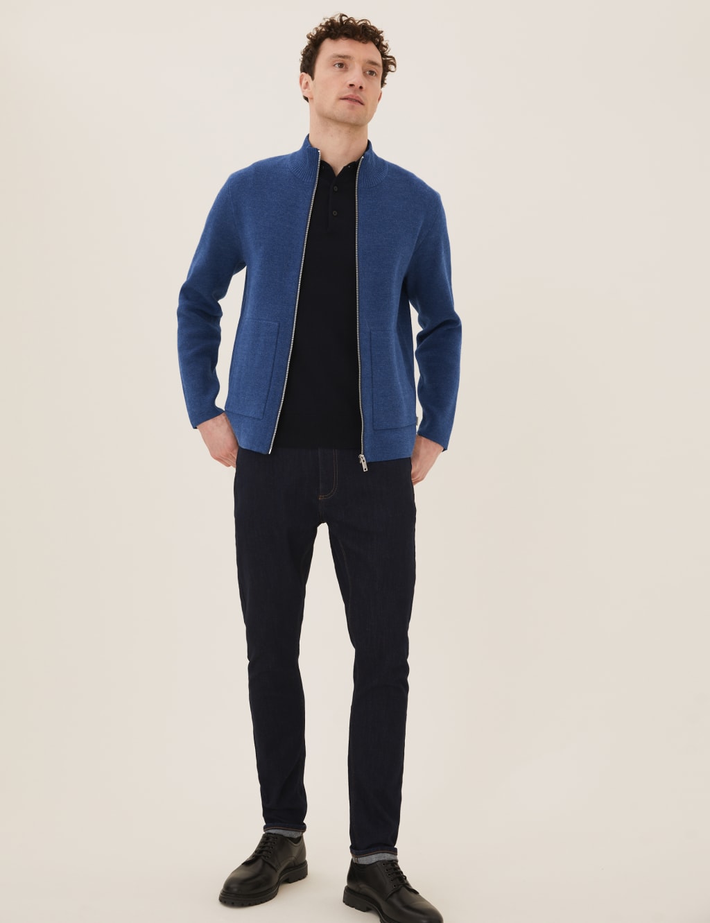Cotton Blend Ribbed Zip Up Knitted Jacket image 1