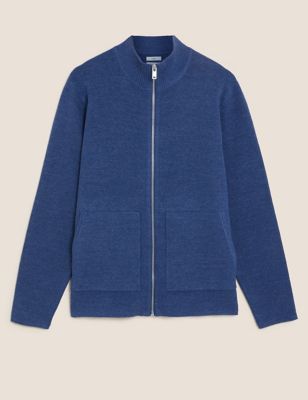 Cotton Blend Ribbed Zip Up Knitted Jacket