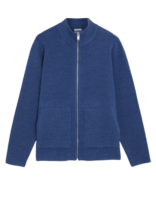 

Mens M&S Collection Cotton Blend Ribbed Zip Up Knitted Jacket - Denim, Denim