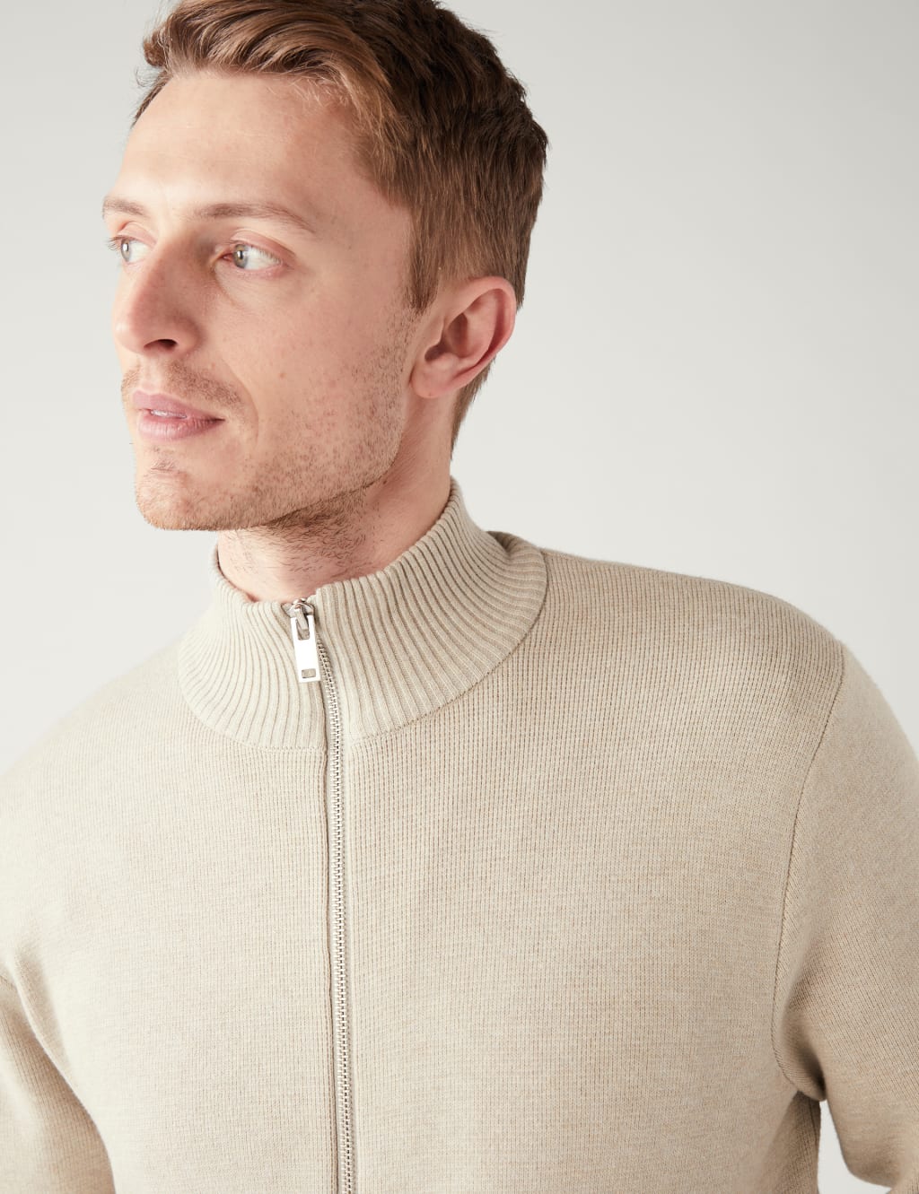 Cotton Blend Ribbed Zip Up Knitted Jacket image 2