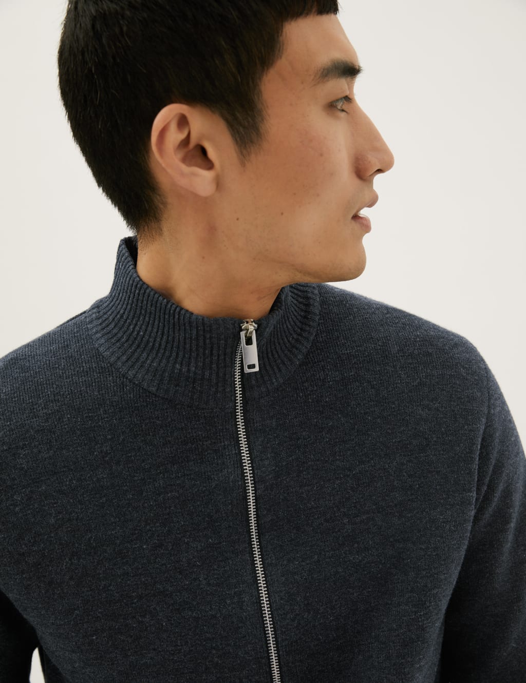 Cotton Blend Ribbed Zip Up Knitted Jacket image 3