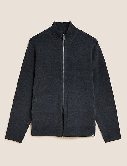 Cotton Blend Ribbed Zip Up Knitted Jacket