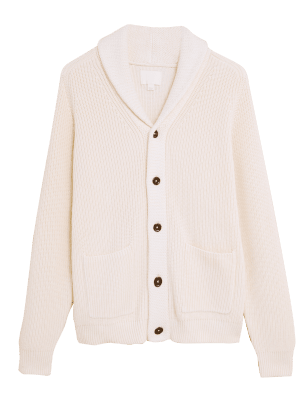 

Mens M&S Originals Strickjacke aus reiner Baumwolle mit Schalkragen „Kirkstall“ - Cream, Cream