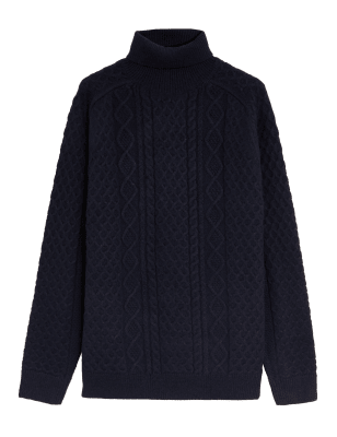 

Mens M&S Collection Cable Roll Neck Jumper - Navy, Navy