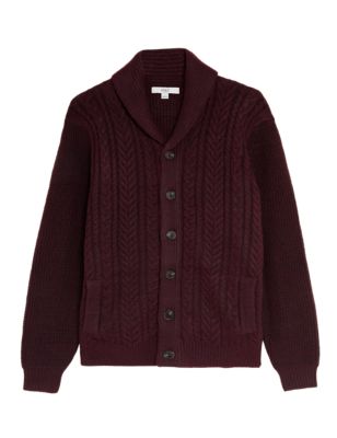 

Mens M&S Collection Cable Shawl Collar Cardigan - Berry, Berry