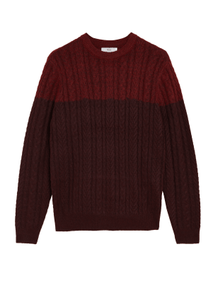 

Mens M&S Collection Cable Colour Block Crew Neck Jumper - Red Mix, Red Mix