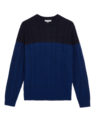 

M&S Collection Jersey de punto trenzado de escote cerrado con bloques de colorMens - Navy Mix, Navy Mix