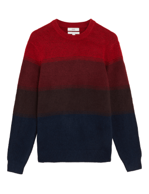 

Mens M&S Collection Striped Crew Neck Jumper with Wool - Burgundy Mix, Burgundy Mix