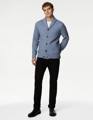 

Mens M&S Collection Cable Shawl Collar Cardigan - Blue, Blue