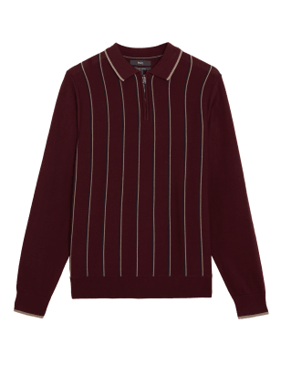 

Mens M&S Collection Cotton Modal Striped Knitted Polo Shirt - Burgundy Mix, Burgundy Mix