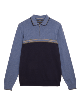 

M&S Collection Polo de punto de bloques de color de algodónMens - Blue Mix, Blue Mix