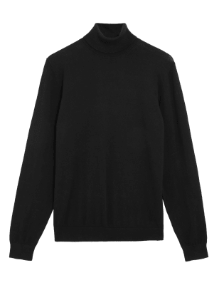 

Mens M&S Collection Pullover mit Rollkragen und hohem Baumwollanteil - Black, Black