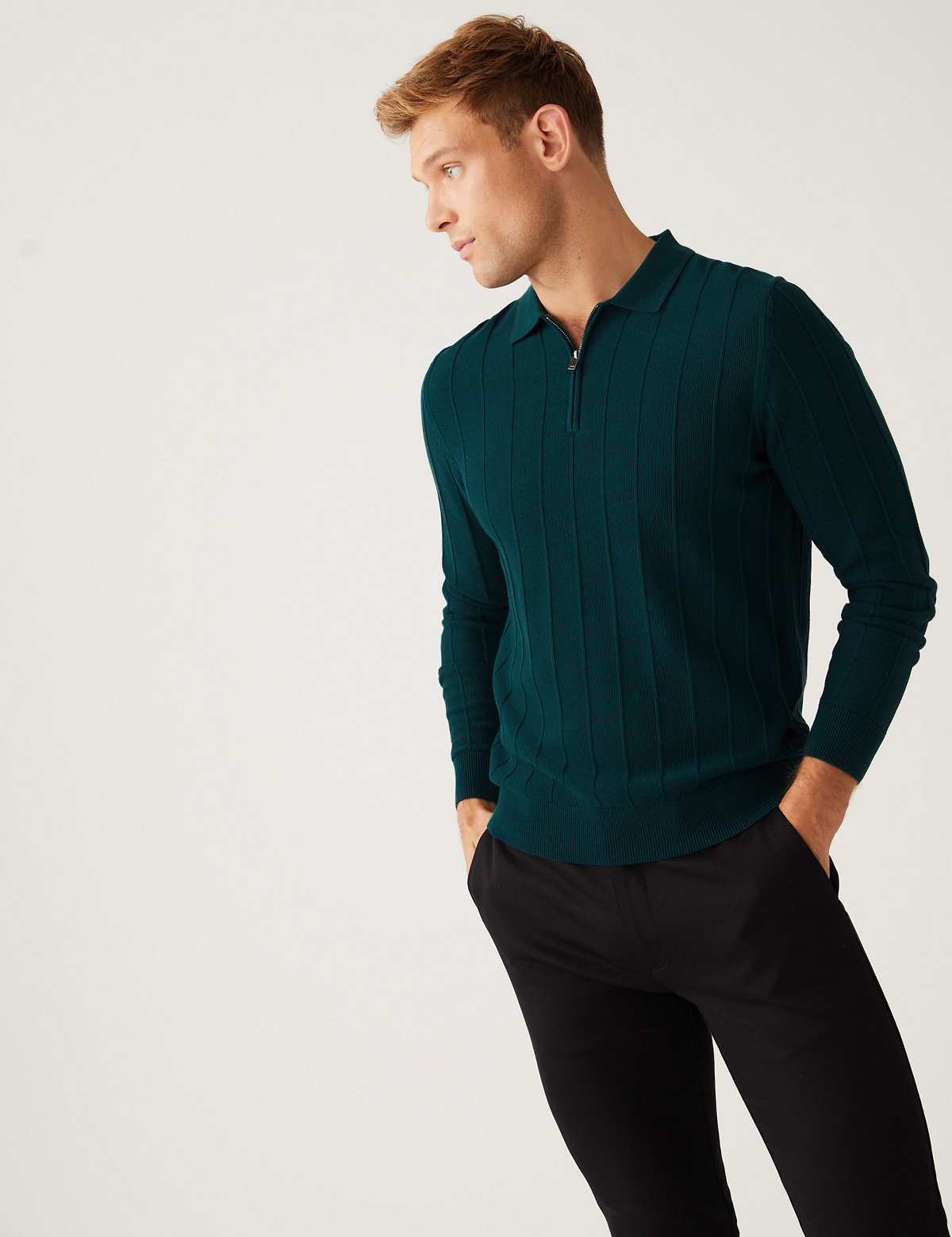 Cotton Modal Textured Knitted Polo Shirt