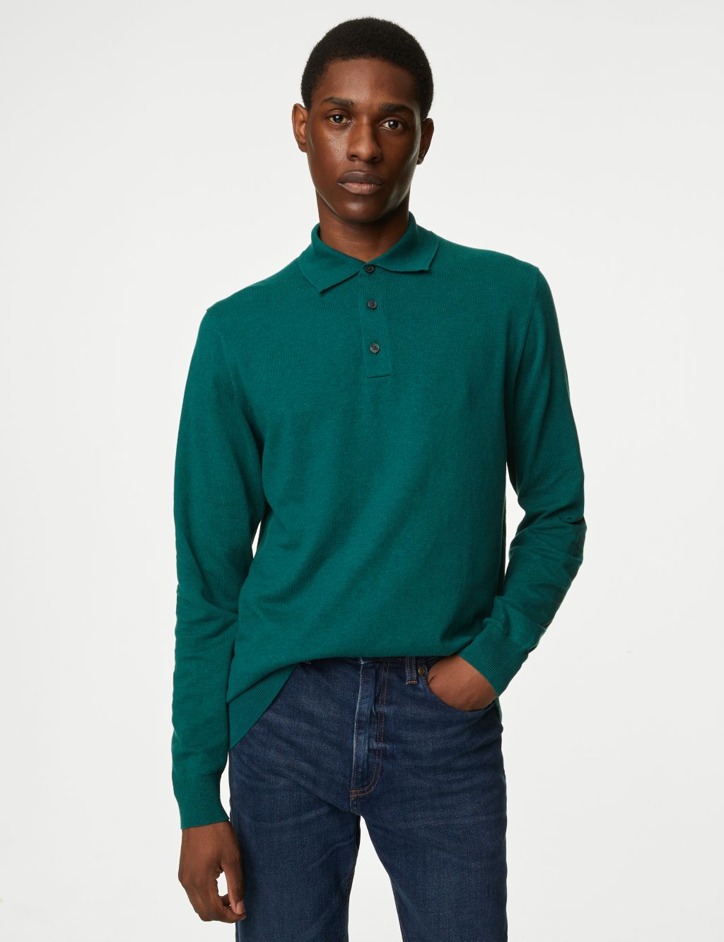 Cotton Rich Tipped Knitted Polo Shirt image 3