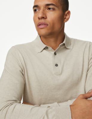 

Mens M&S Collection Cotton Rich Tipped Knitted Polo Shirt - Neutral, Neutral