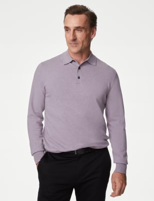 

Mens M&S Collection Cotton Rich Tipped Knitted Polo Shirt - Medium Lavender, Medium Lavender