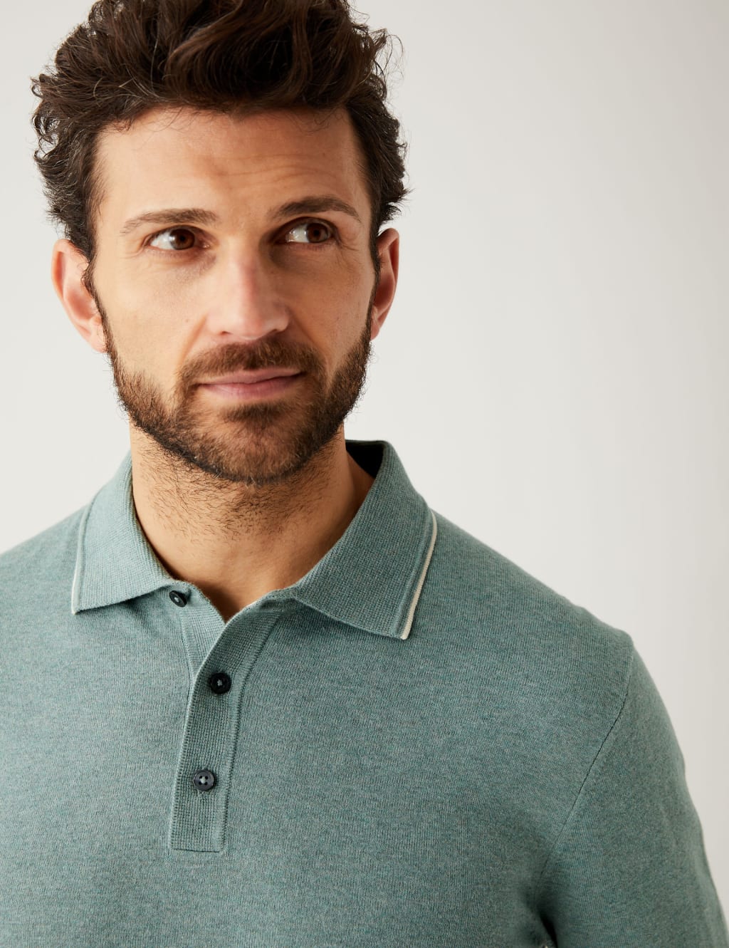 Cotton Rich Tipped Knitted Polo Shirt image 1
