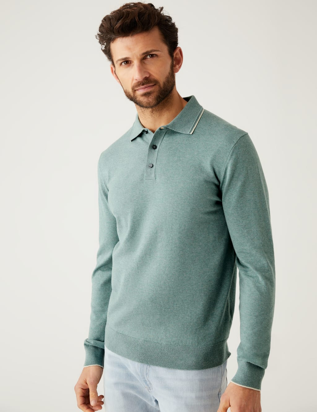 Cotton Rich Tipped Knitted Polo Shirt image 3