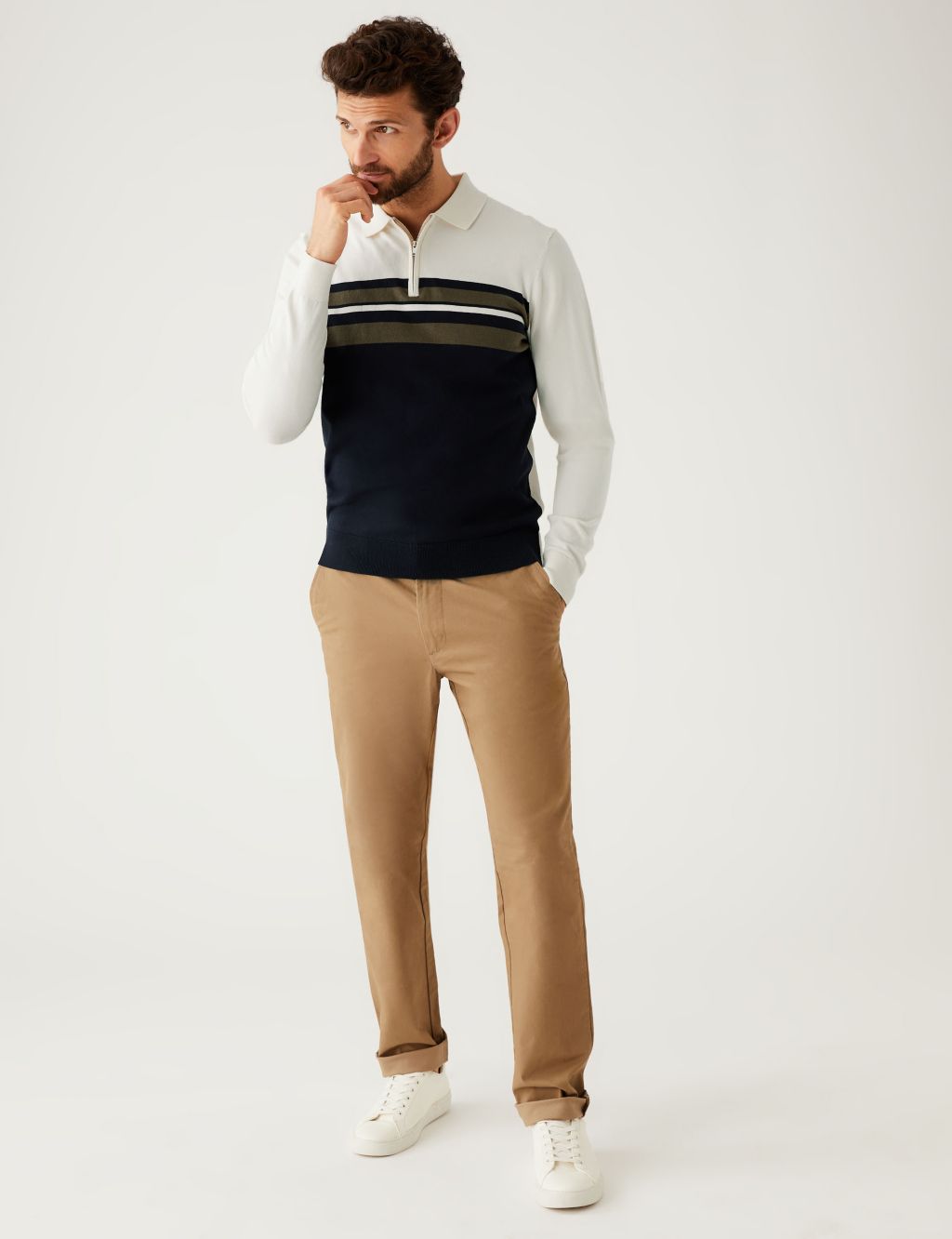 Cotton Rich Striped Knitted Polo Shirt image 4