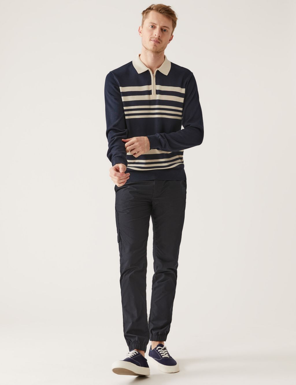 Cotton Modal Striped Knitted Polo Shirt image 2