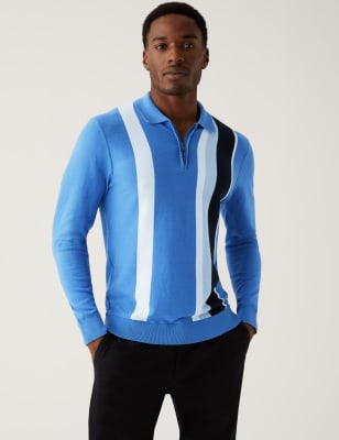 Cotton Rich Striped Knitted Polo Shirt