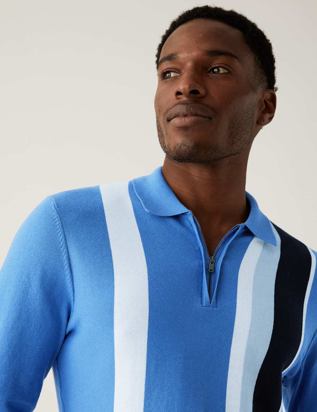 Cotton Rich Striped Knitted Polo Shirt image 2
