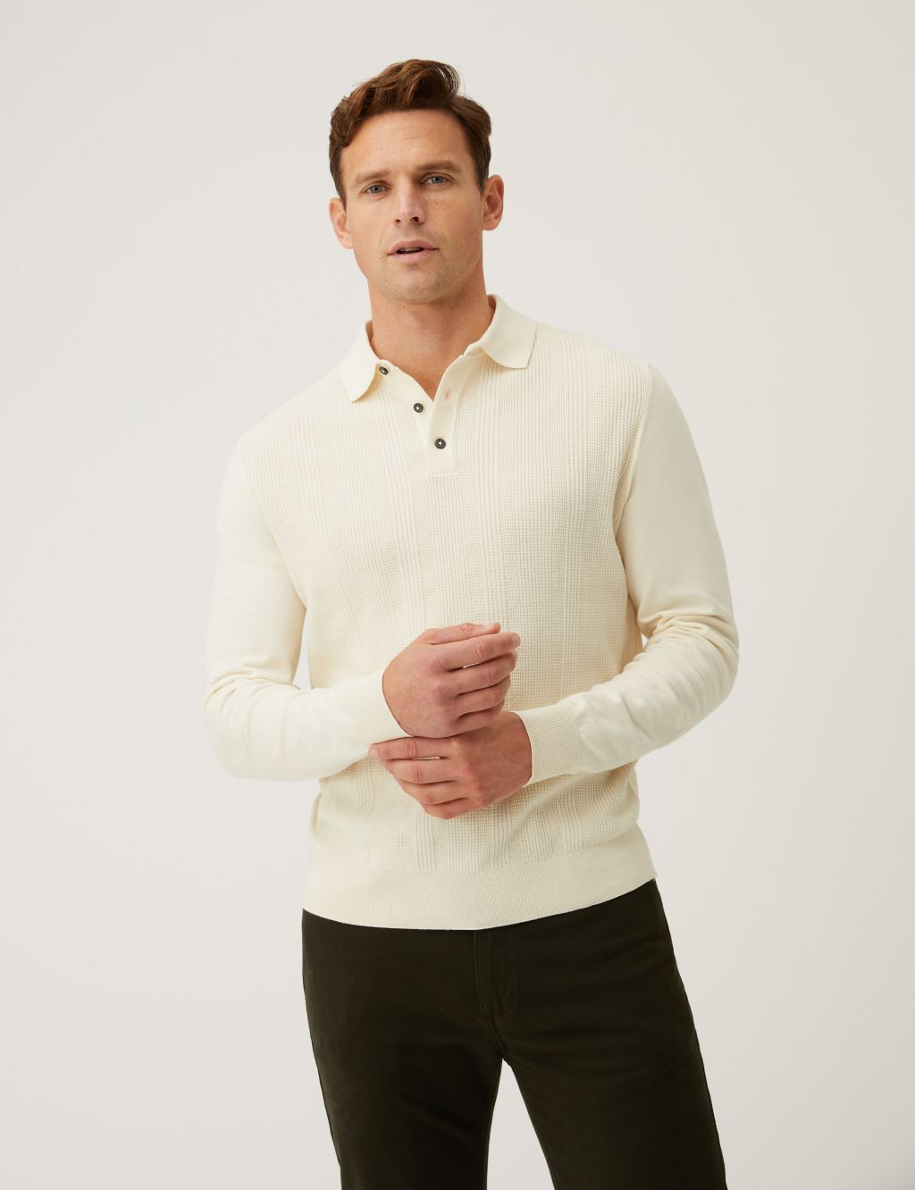 Cotton Rich Textured Knitted Polo Shirt image 1