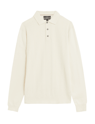 

Mens M&S Collection Cotton Rich Textured Knitted Polo Shirt - Ecru, Ecru