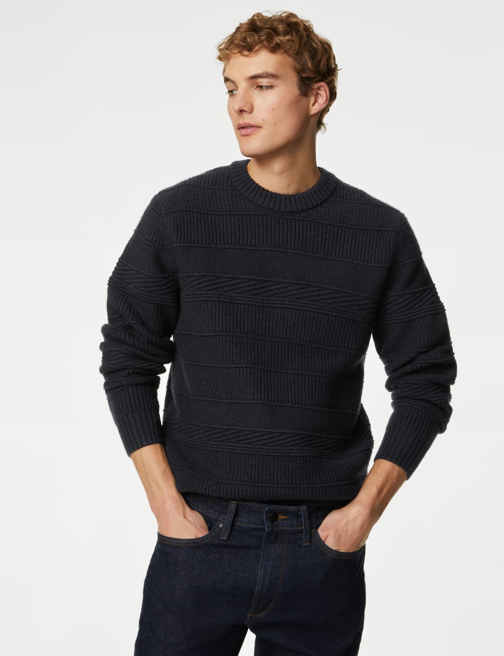 Textured Crew Neck Jumper image 3