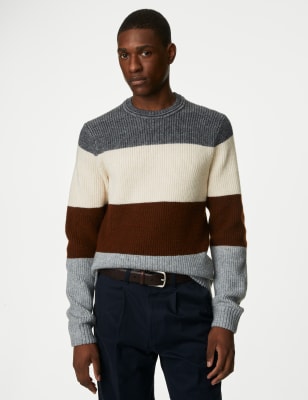 

Mens M&S Collection Grobstrick-Pullover mit Rundhalsausschnitt und Blockfarben - Neutral, Neutral