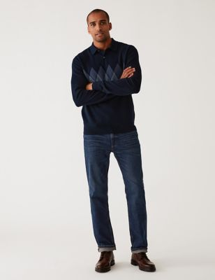 

Mens M&S Collection Cotton Rich Argyle Knitted Polo Shirt - Blue Mix, Blue Mix