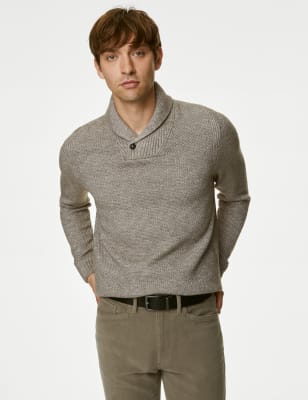 

Mens M&S Collection Textured Shawl Collar Jumper - Neutral, Neutral