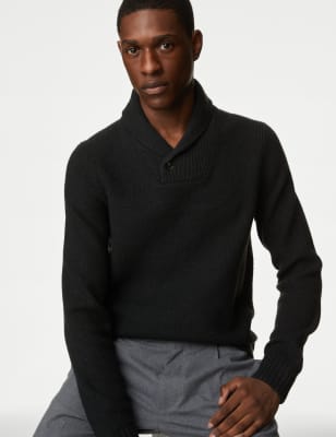 

Mens M&S Collection Textured Shawl Collar Jumper - Charcoal, Charcoal