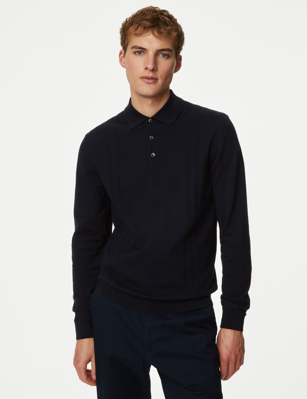 Cotton Rich Cable Knit Polo Shirt image 4