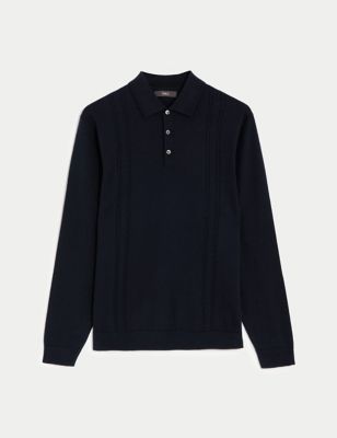 Cotton Rich Cable Knit Polo Shirt