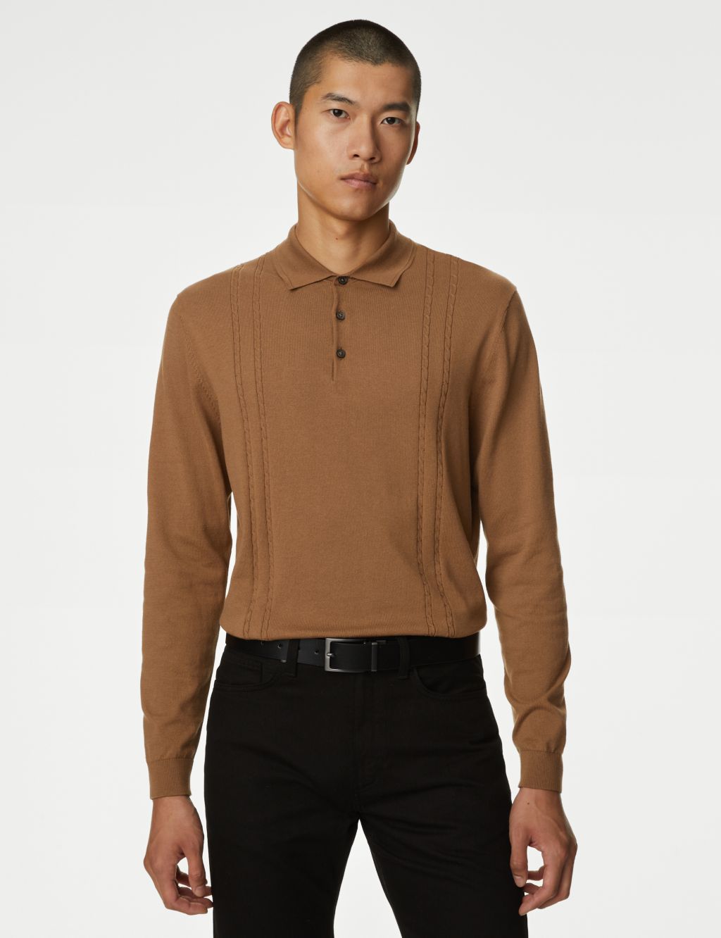 Regular Fit Fine-knit Polo Shirt - Brown/patterned - Men