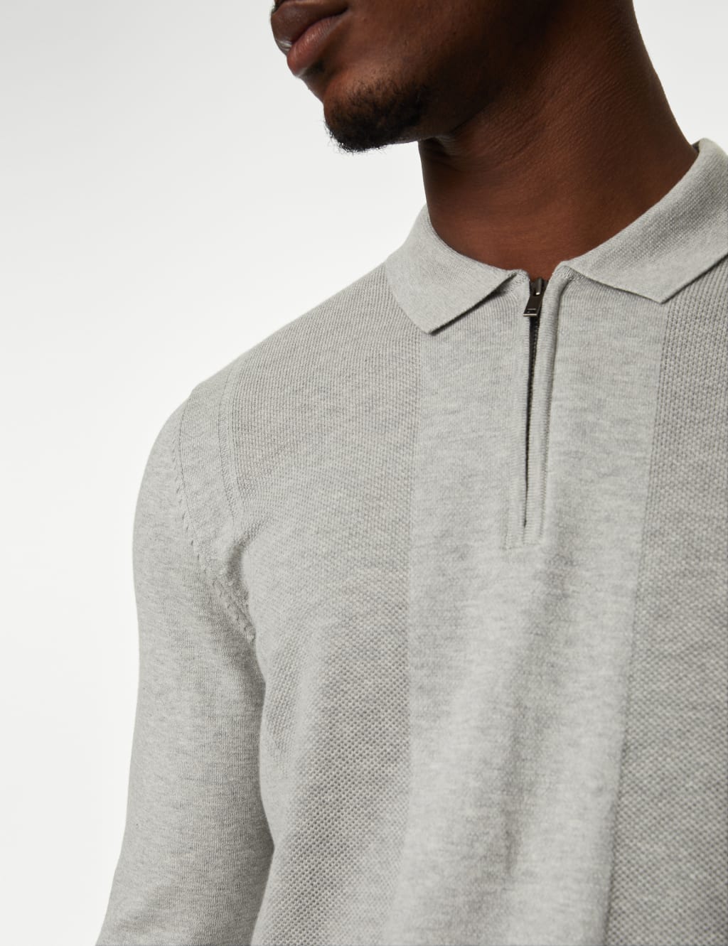 Cotton Rich Zip Up Knitted Polo Shirt image 4