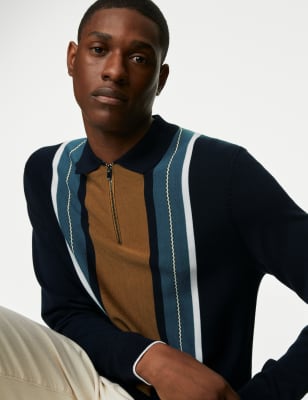 Cotton Rich Striped Knitted Polo Shirt