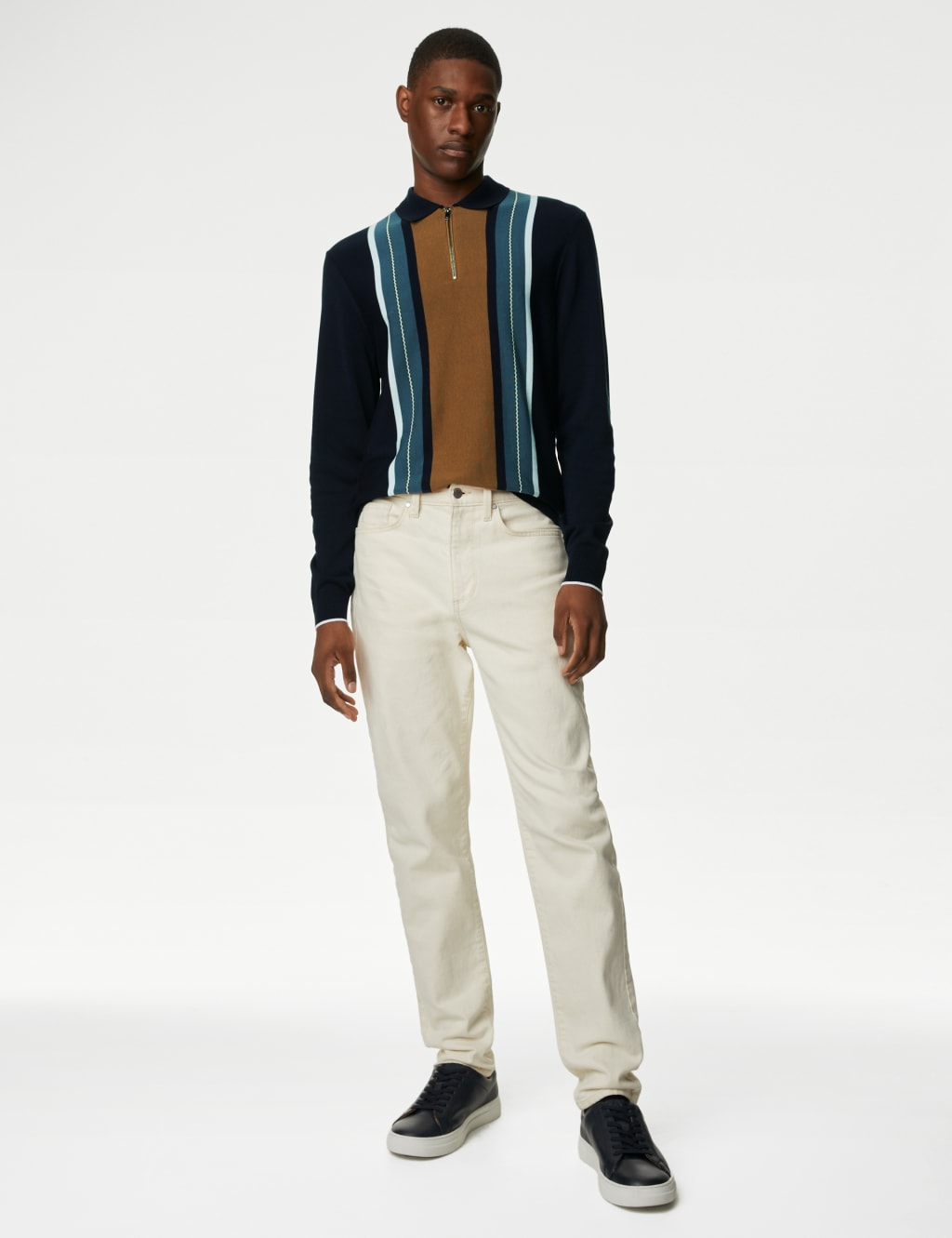 Cotton Rich Striped Knitted Polo Shirt image 3