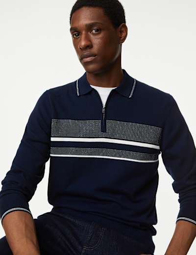 Cotton Rich Striped Knitted Polo Shirt