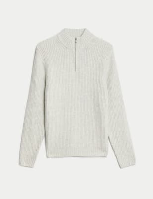 

M&S Collection Jersey grueso con cremallera y cuello altoMens - Ecru, Ecru