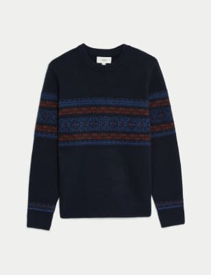 

Mens M&S Collection Fair Isle Crew Neck Jumper - Navy Mix, Navy Mix