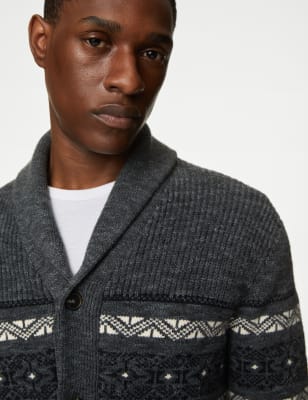 

Mens M&S Collection Cotton Blend Fair Isle Cardigan - Charcoal, Charcoal