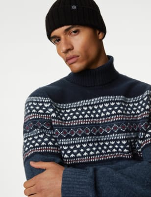 

Mens M&S Collection Fair Isle Roll Neck Jumper - Navy, Navy