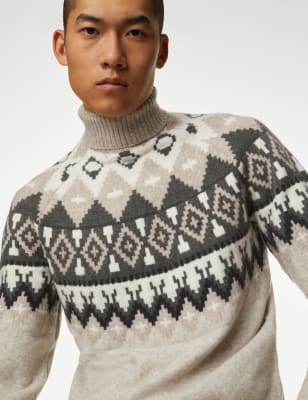 

Mens M&S Collection Fair Isle Roll Neck Jumper - Multi/Neutral, Multi/Neutral