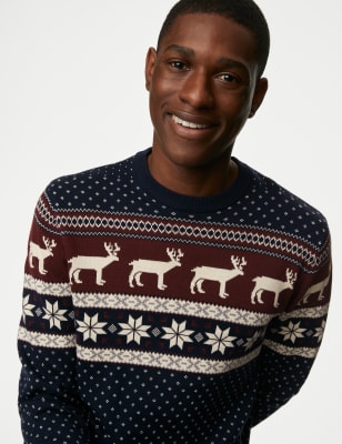 

Mens M&S Collection Pure Cotton Fair Isle Christmas Jumper - Navy, Navy