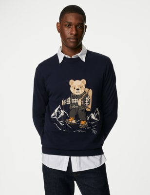 

Mens Pure Cotton Spencer Bear™ Ski Scene Jumper - Navy, Navy