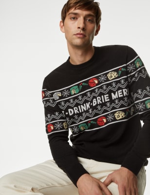 

Mens M&S Collection Fair Isle Cheese Christmas Jumper - Black Mix, Black Mix