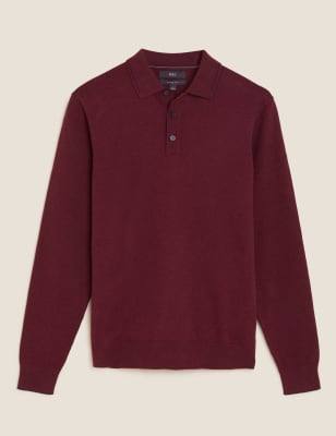 

Mens M&S Collection Cotton Rich Tipped Knitted Polo Shirt - Red, Red