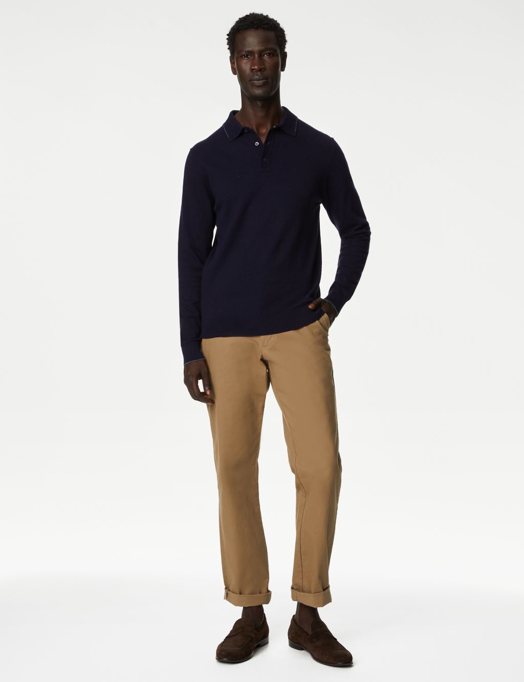 Men’s Long-Sleeved Knitted Polo Shirts | M&S